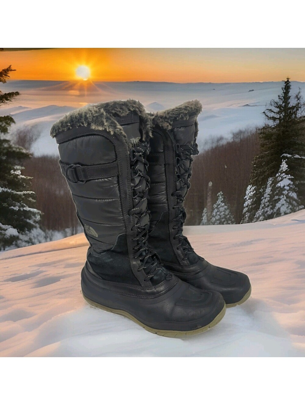 The North Face Womens Winter Boots Shellista 9.5 Tall Mid Calf Faux Fur Puffer